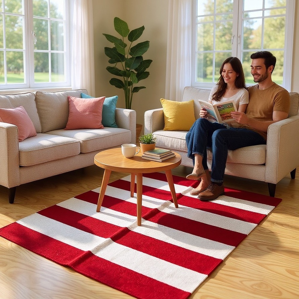 Home Striped Rug Unisex 30x50 Red White Brand New Handcrafted Cotton RN 75343